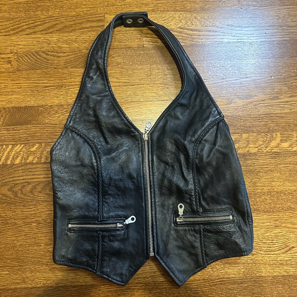 First leather halter top